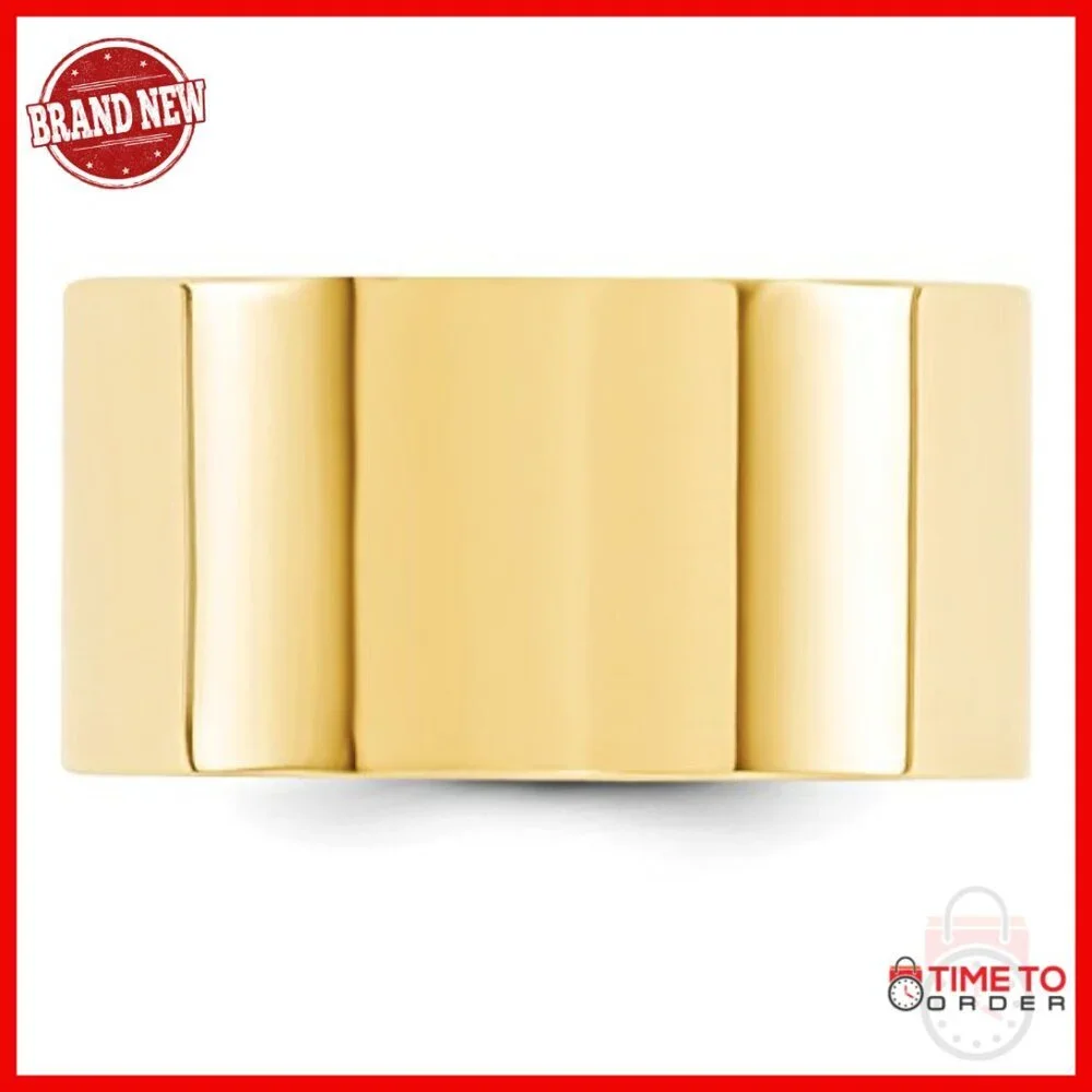 14k Gold 12mm Flat Comfort Fit Wedding Band Ring Unisex Size 12